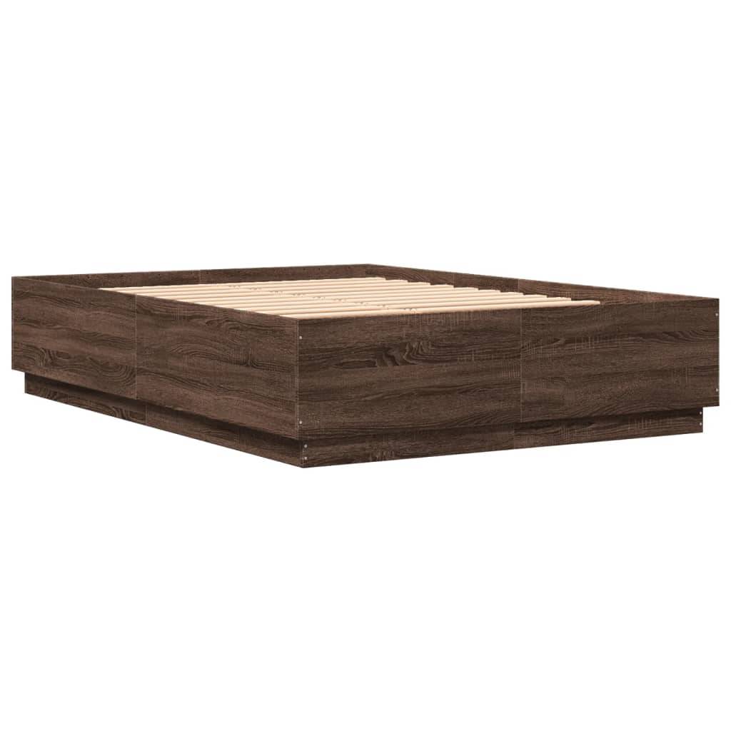Okvir za krevet s LED svjetlima boja hrasta 150 x 200 cm drveni
