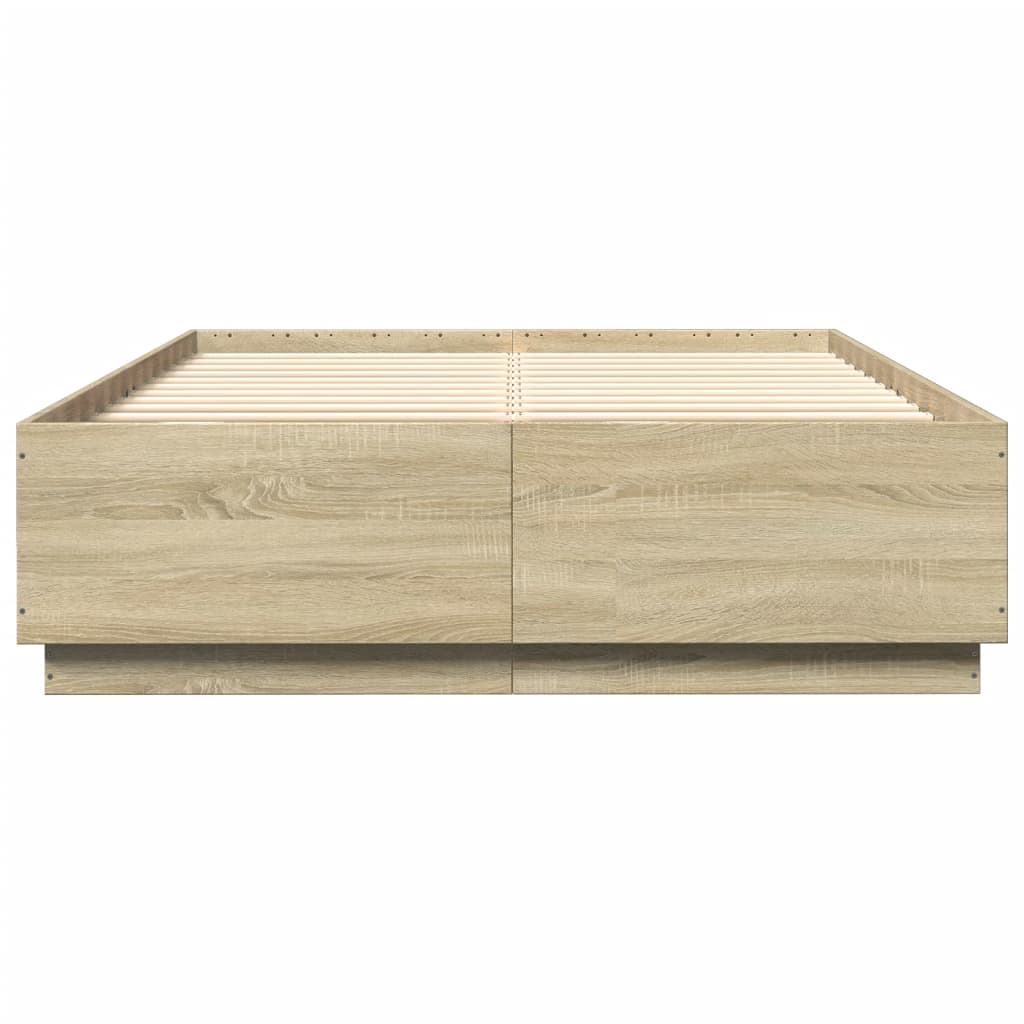 Okvir kreveta s LED svjetlima boja hrasta 140 x 200 cm drveni