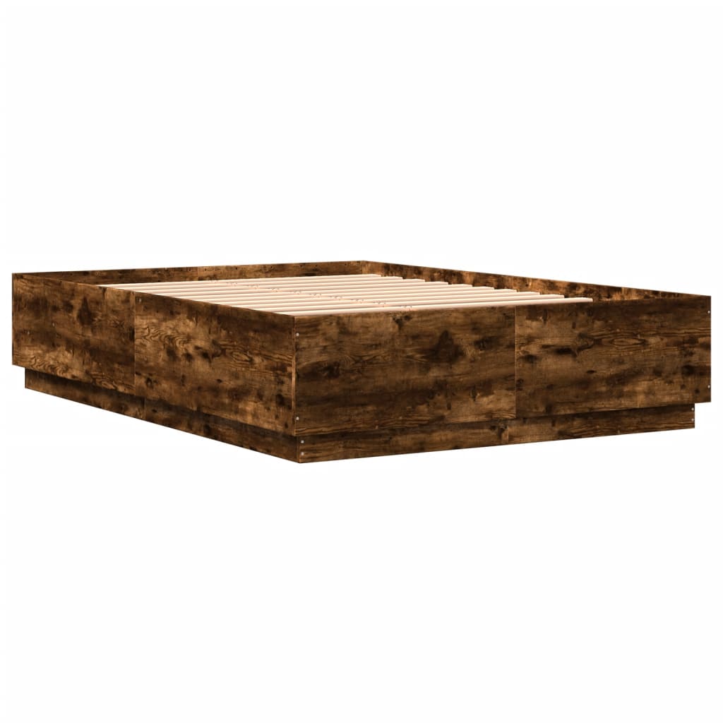 Okvir kreveta s LED svjetlima boja hrasta 140 x 200 cm drveni