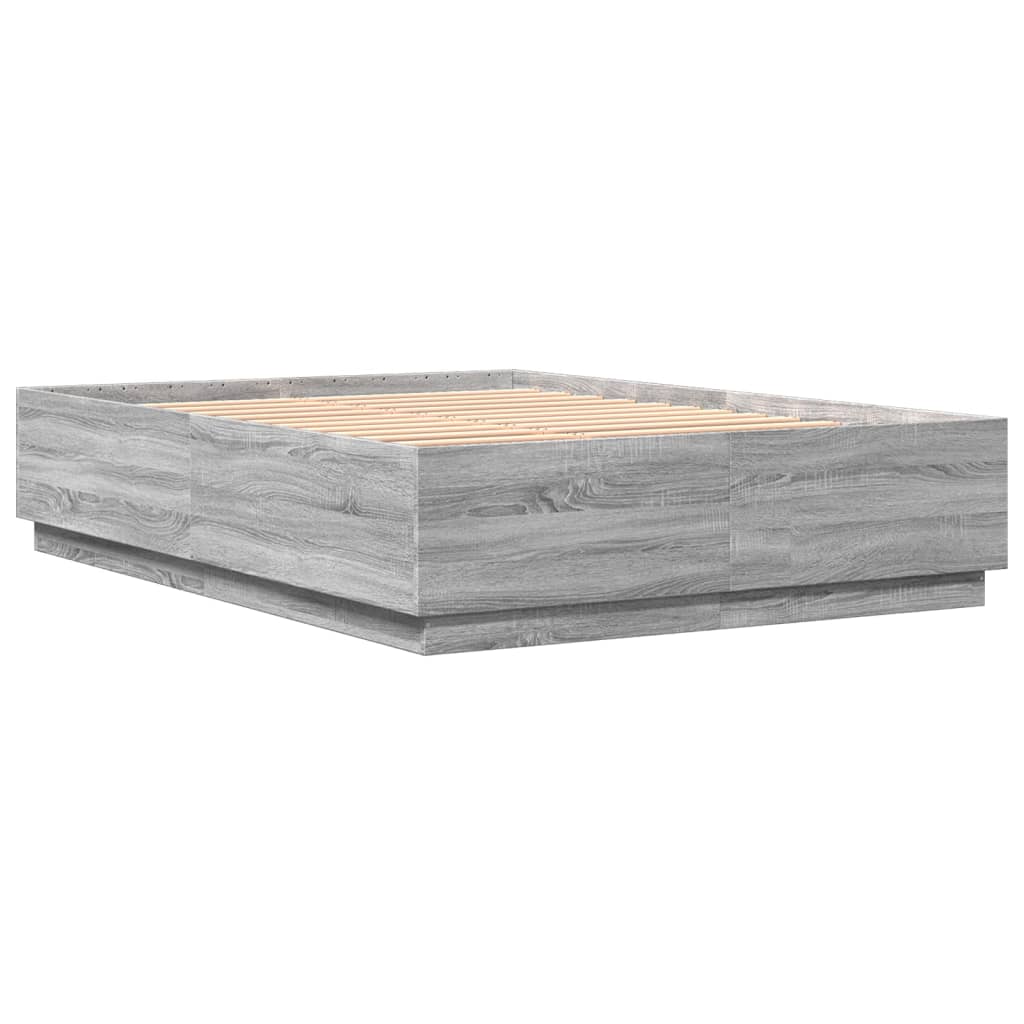 Okvir za krevet s LED svjetlima boja hrasta 140 x 200 cm drveni