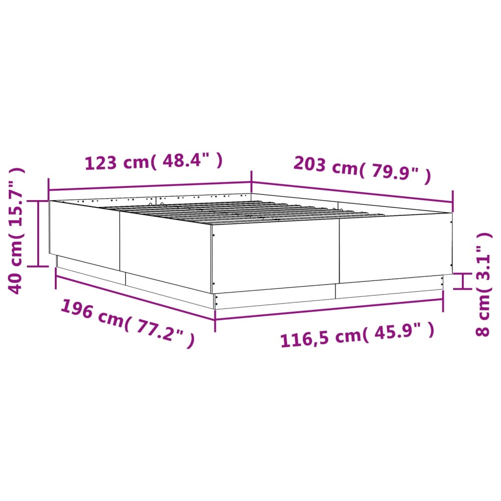 Okvir za krevet s LED svjetlima boja hrasta 120 x 200 cm drveni