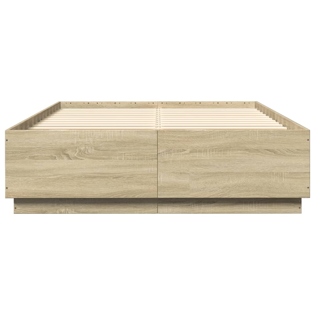Okvir za krevet s LED svjetlima boja hrasta 120 x 200 cm drveni