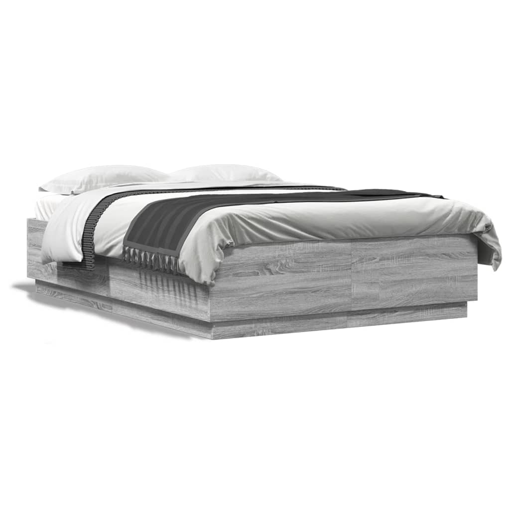 Okvir za krevet s LED svjetlima boja hrasta 120 x 200 cm drveni