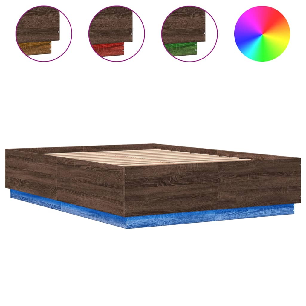 Okvir za krevet s LED svjetlima boja hrasta 120 x 200 cm drveni