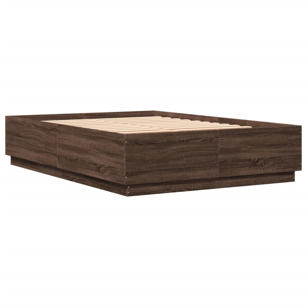 Okvir za krevet s LED svjetlima boja hrasta 120 x 200 cm drveni
