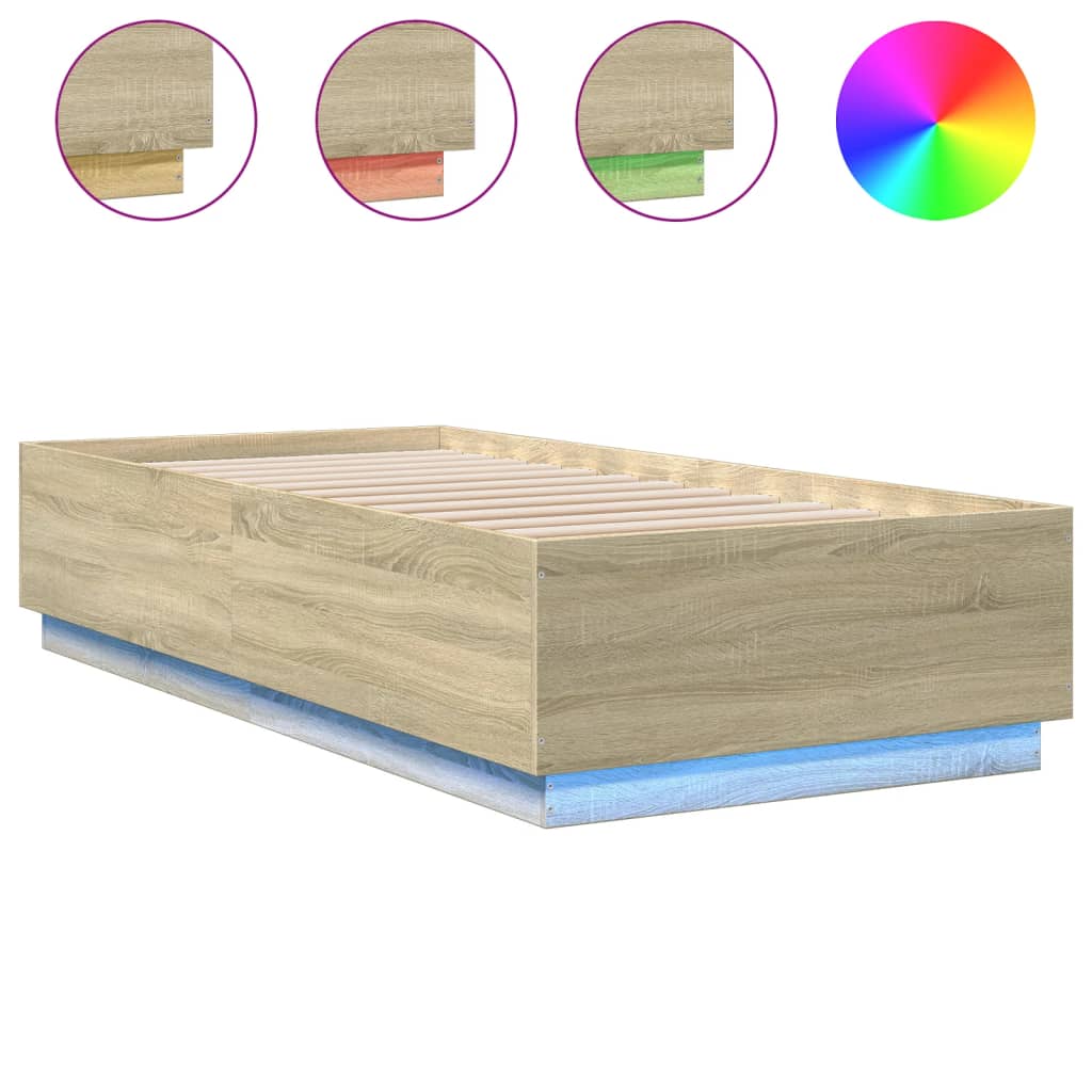Okvir za krevet s LED svjetlima boja hrasta 100 x 200 cm drveni