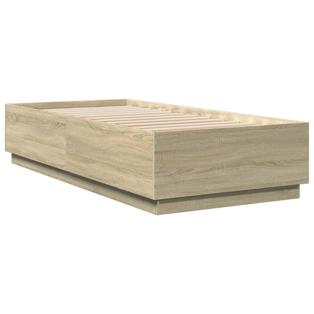 Okvir za krevet s LED svjetlima boja hrasta 100 x 200 cm drveni