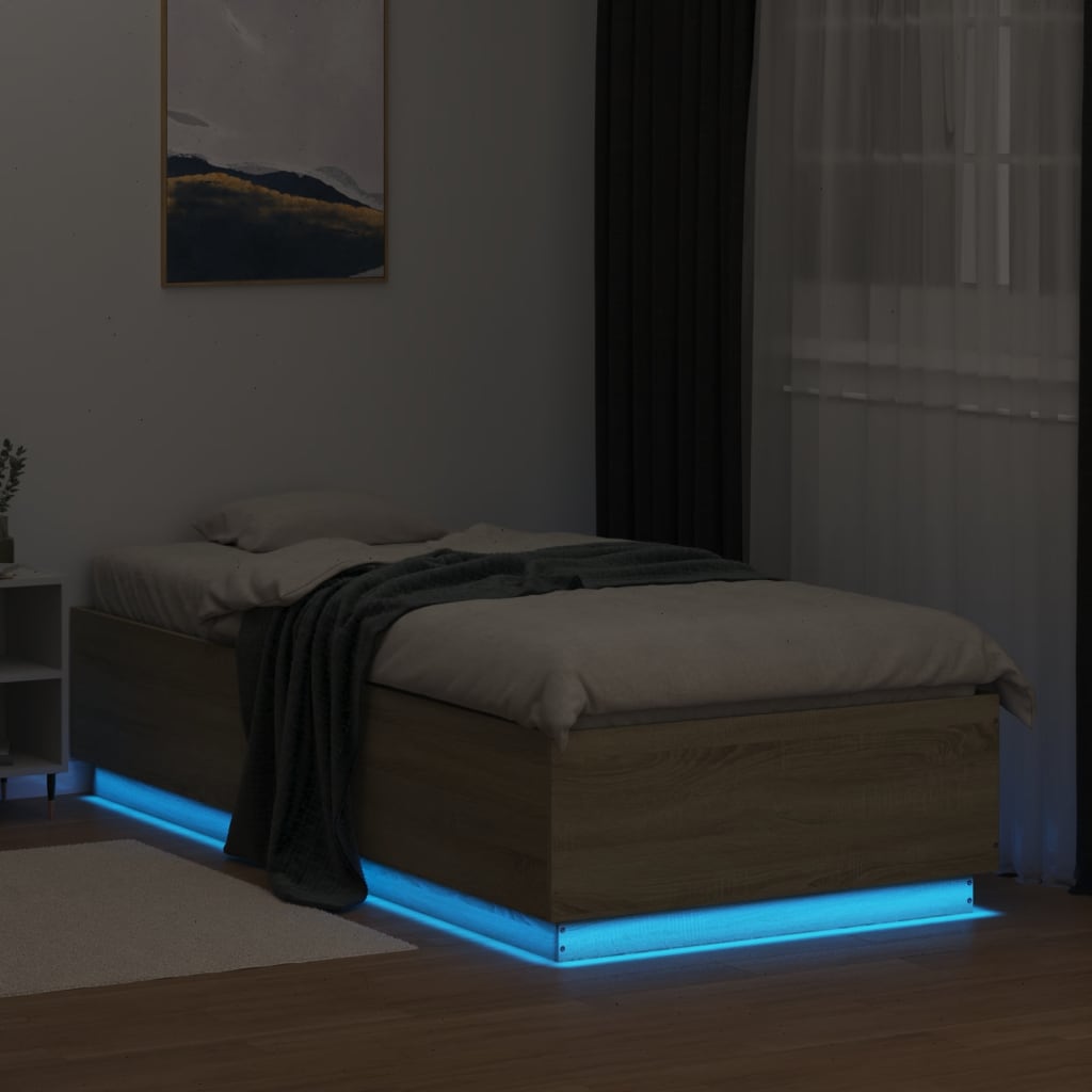 Okvir za krevet s LED svjetlima boja hrasta 100 x 200 cm drveni
