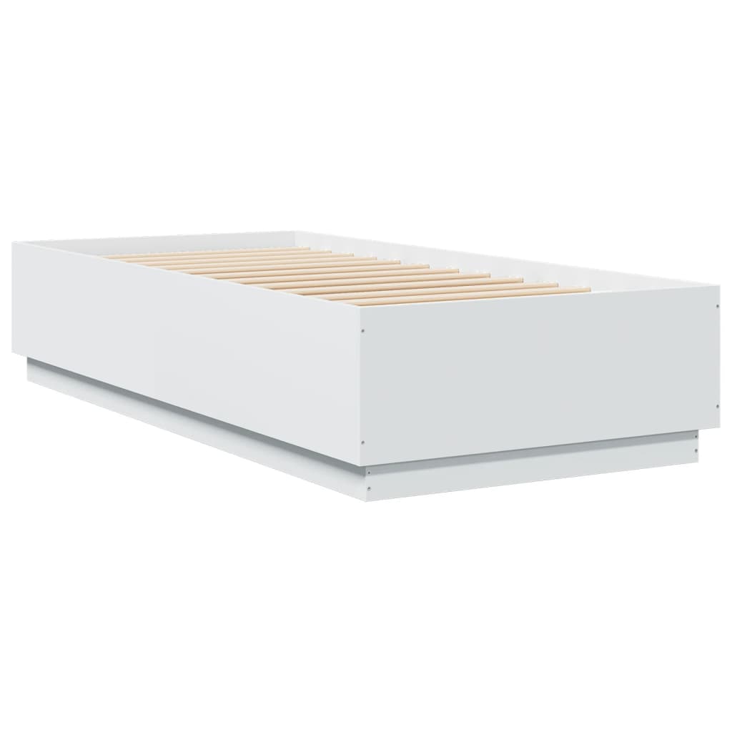 Okvir za krevet s LED svjetlima bijeli 90 x 200 cm drveni