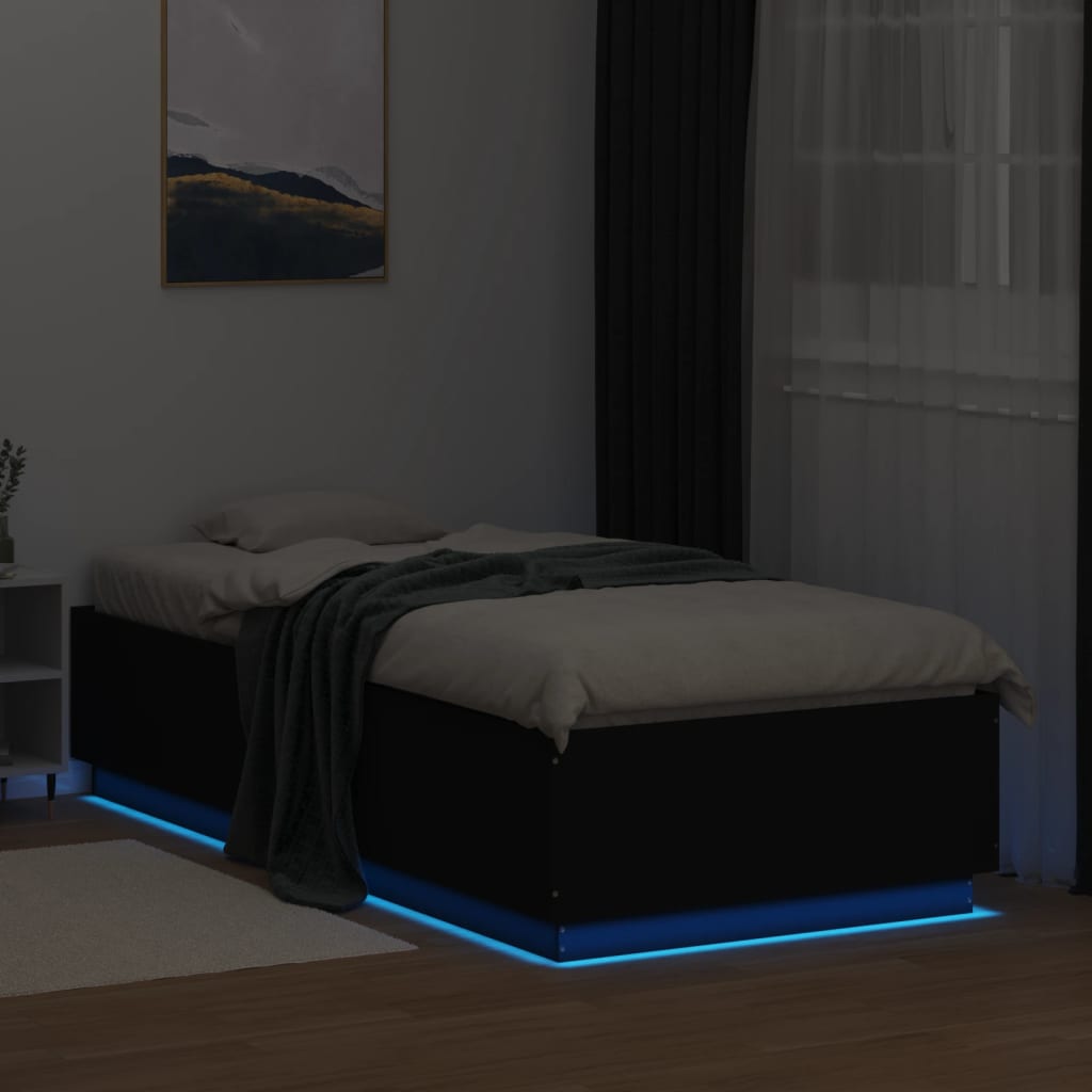 Okvir za krevet s LED svjetlima crni 90 x 200 cm drveni