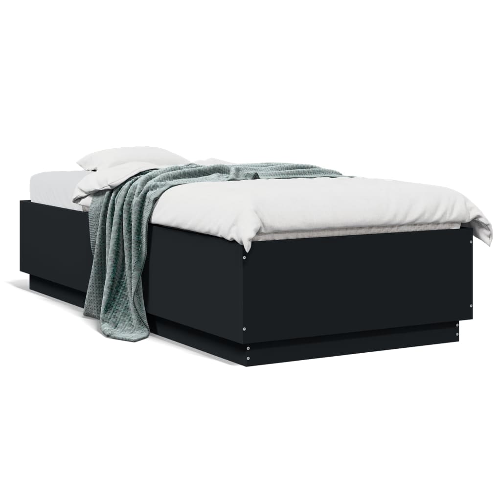 Okvir za krevet s LED svjetlima crni 90 x 200 cm drveni