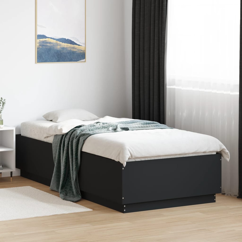 Okvir za krevet s LED svjetlima crni 90 x 200 cm drveni