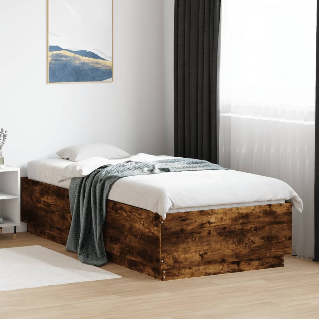 Okvir za krevet s LED svjetlima boja hrasta 90 x 200 cm drveni