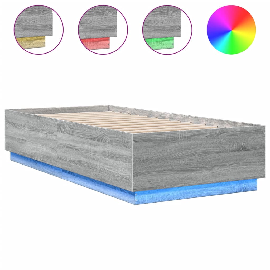 Okvir za krevet s LED svjetlima boja hrasta 90 x 200 cm drveni