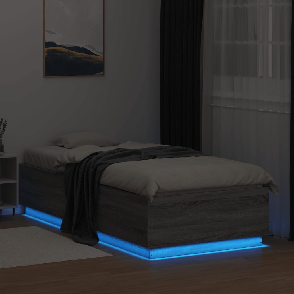 Okvir za krevet s LED svjetlima boja hrasta 90 x 200 cm drveni