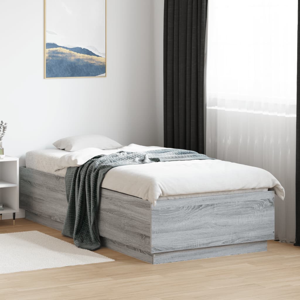 Okvir za krevet s LED svjetlima boja hrasta 90 x 200 cm drveni