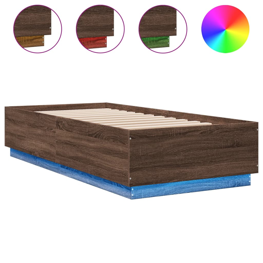 Okvir za krevet s LED svjetlima boja hrasta 90 x 200 cm drveni