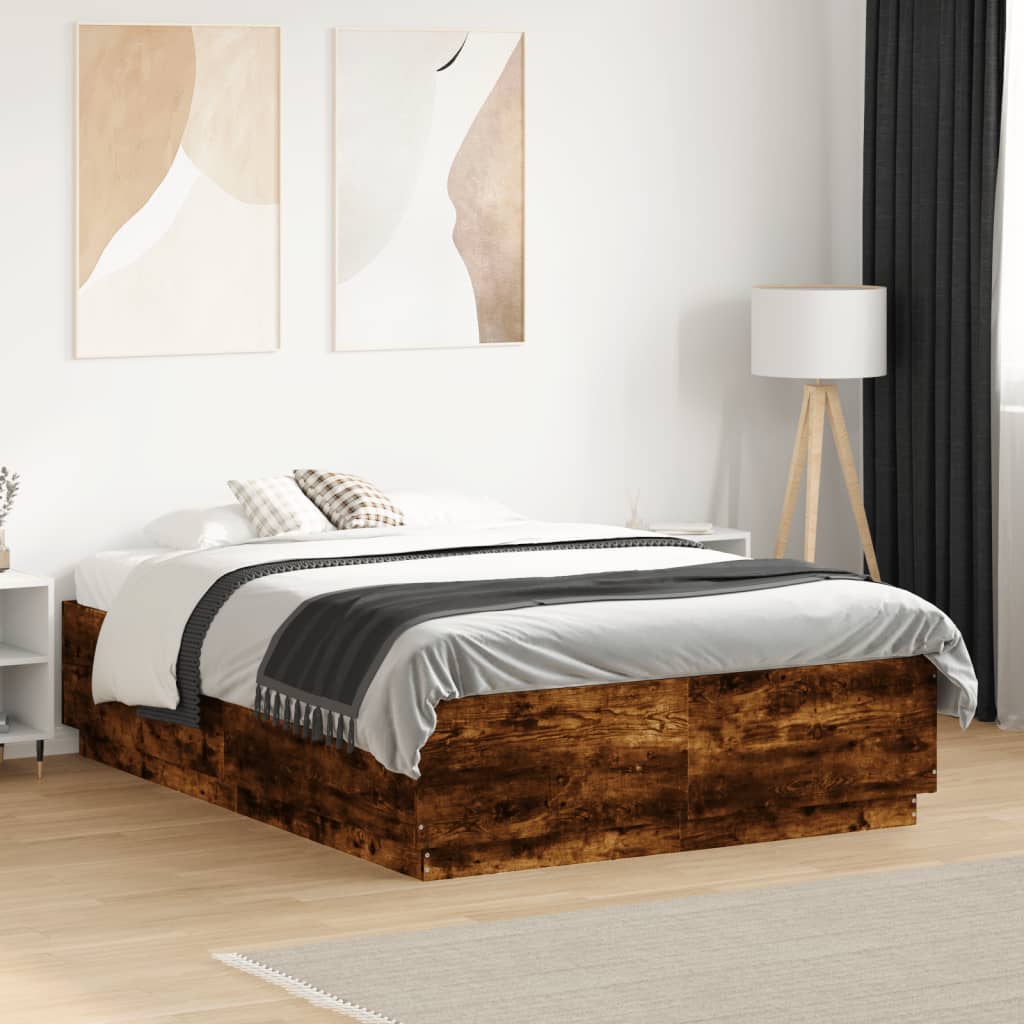 Okvir za krevet s LED svjetlima boja hrasta 140 x 190 cm drveni