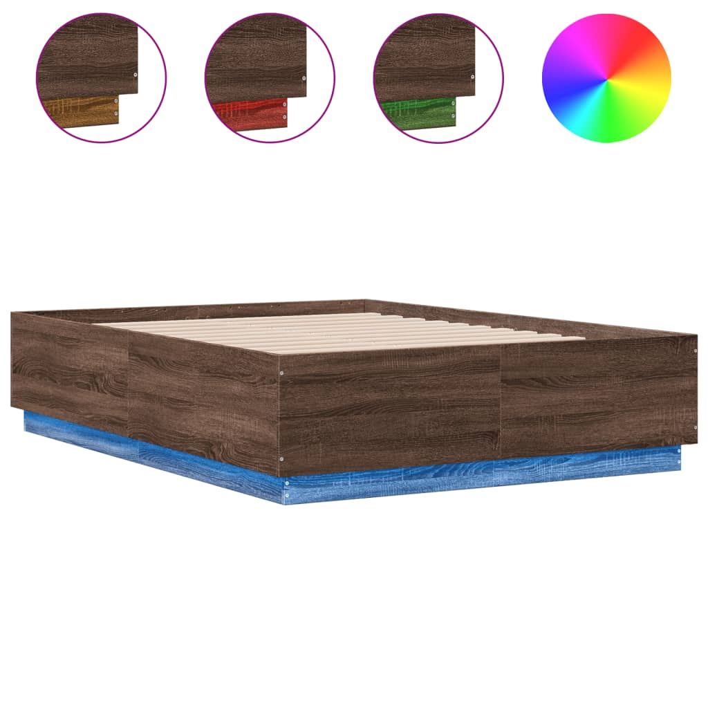 Okvir za krevet s LED svjetlima boja hrasta 140 x 190 cm drveni