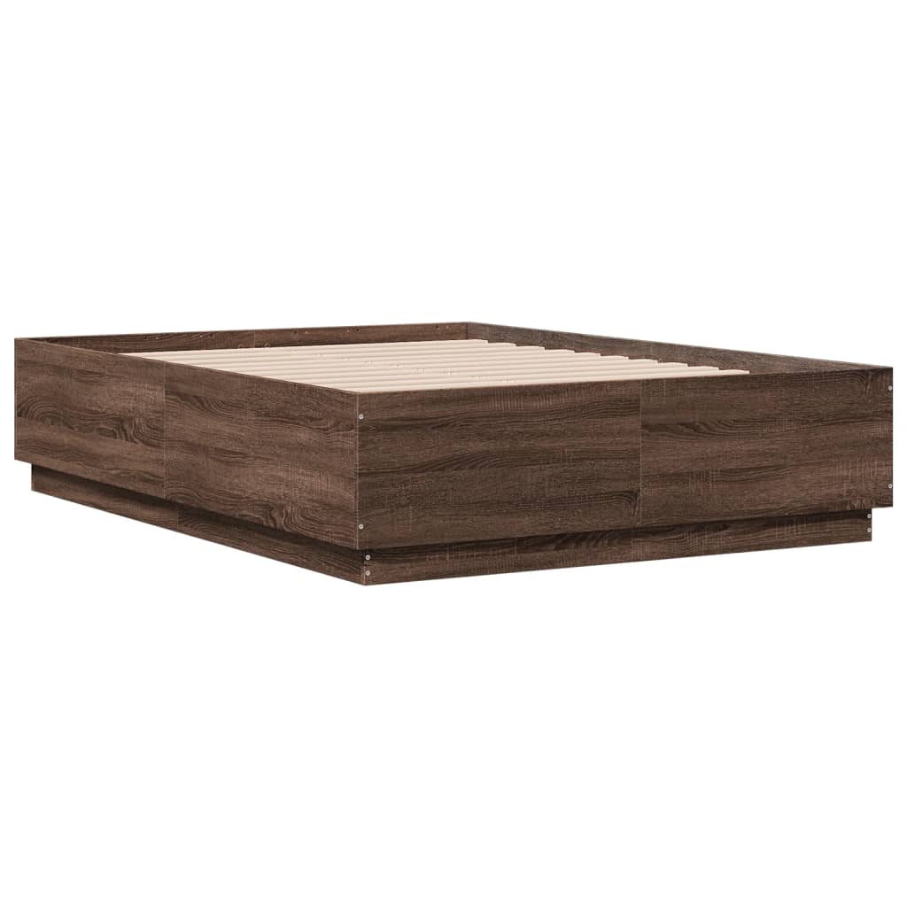 Okvir za krevet s LED svjetlima boja hrasta 140 x 190 cm drveni