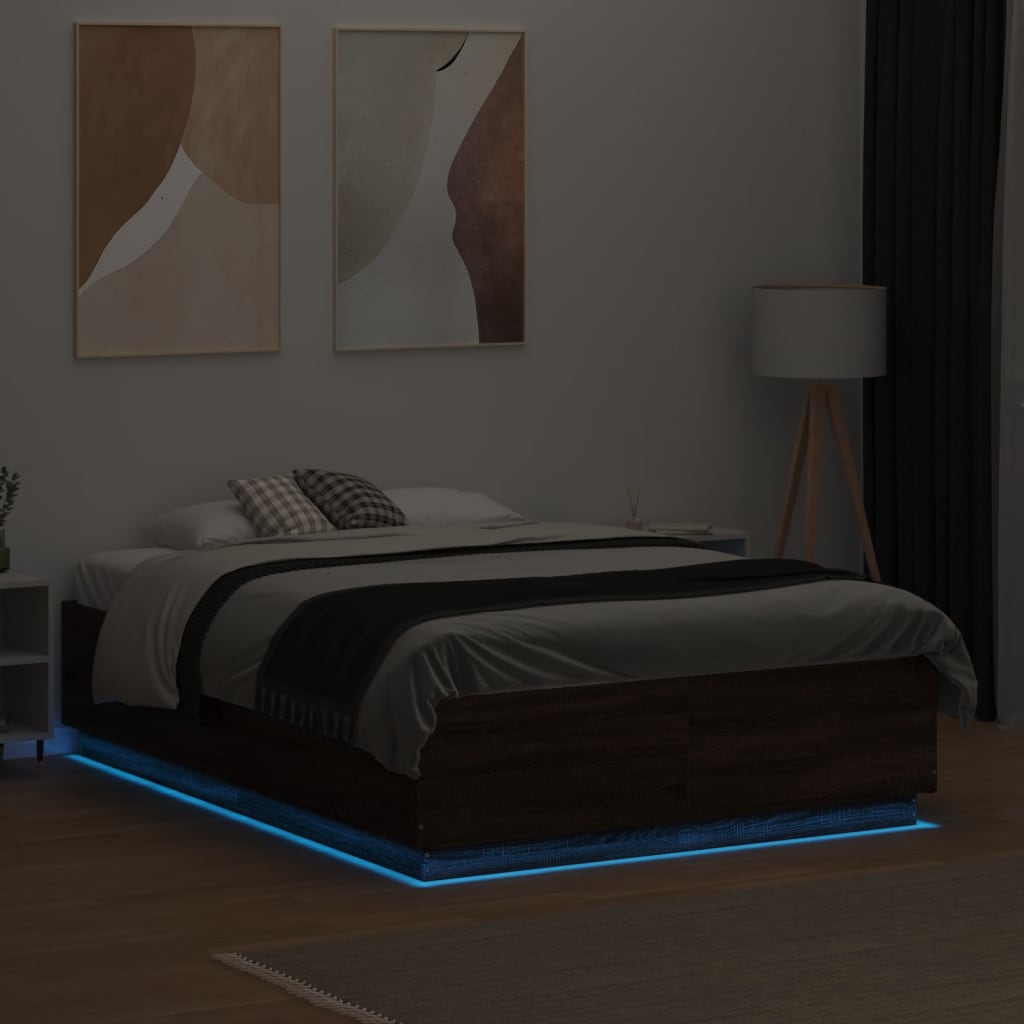 Okvir za krevet s LED svjetlima boja hrasta 140 x 190 cm drveni