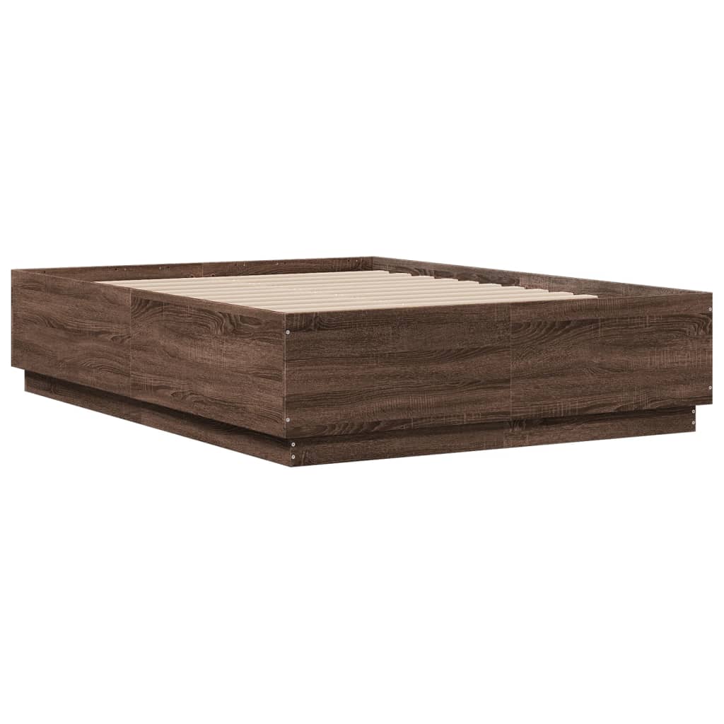 Okvir za krevet s LED svjetlima boja hrasta 140 x 190 cm drveni