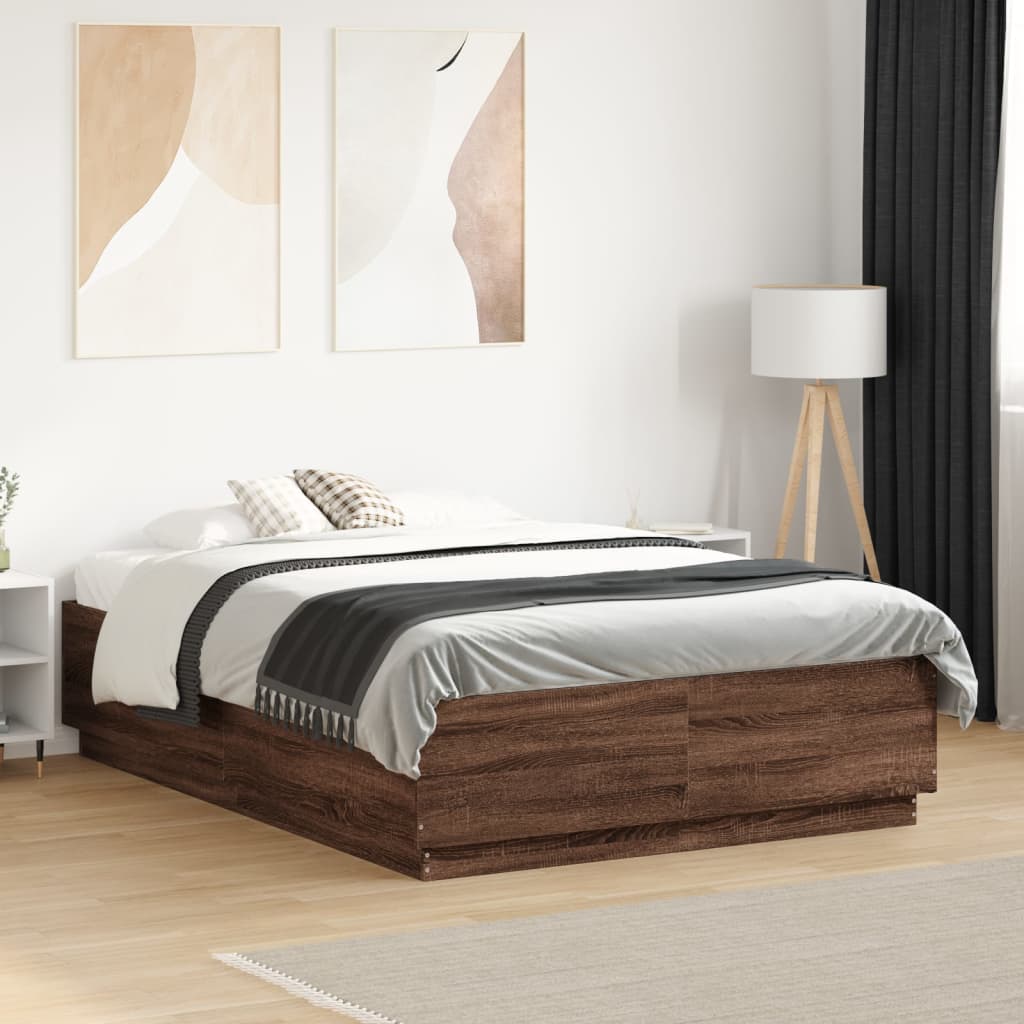 Okvir za krevet s LED svjetlima boja hrasta 140 x 190 cm drveni