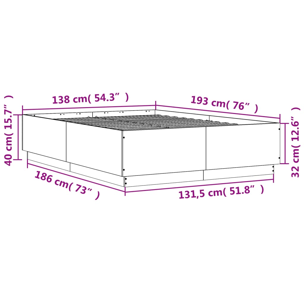 Okvir za krevet s LED svjetlima boja hrasta 135 x 190 cm drveni