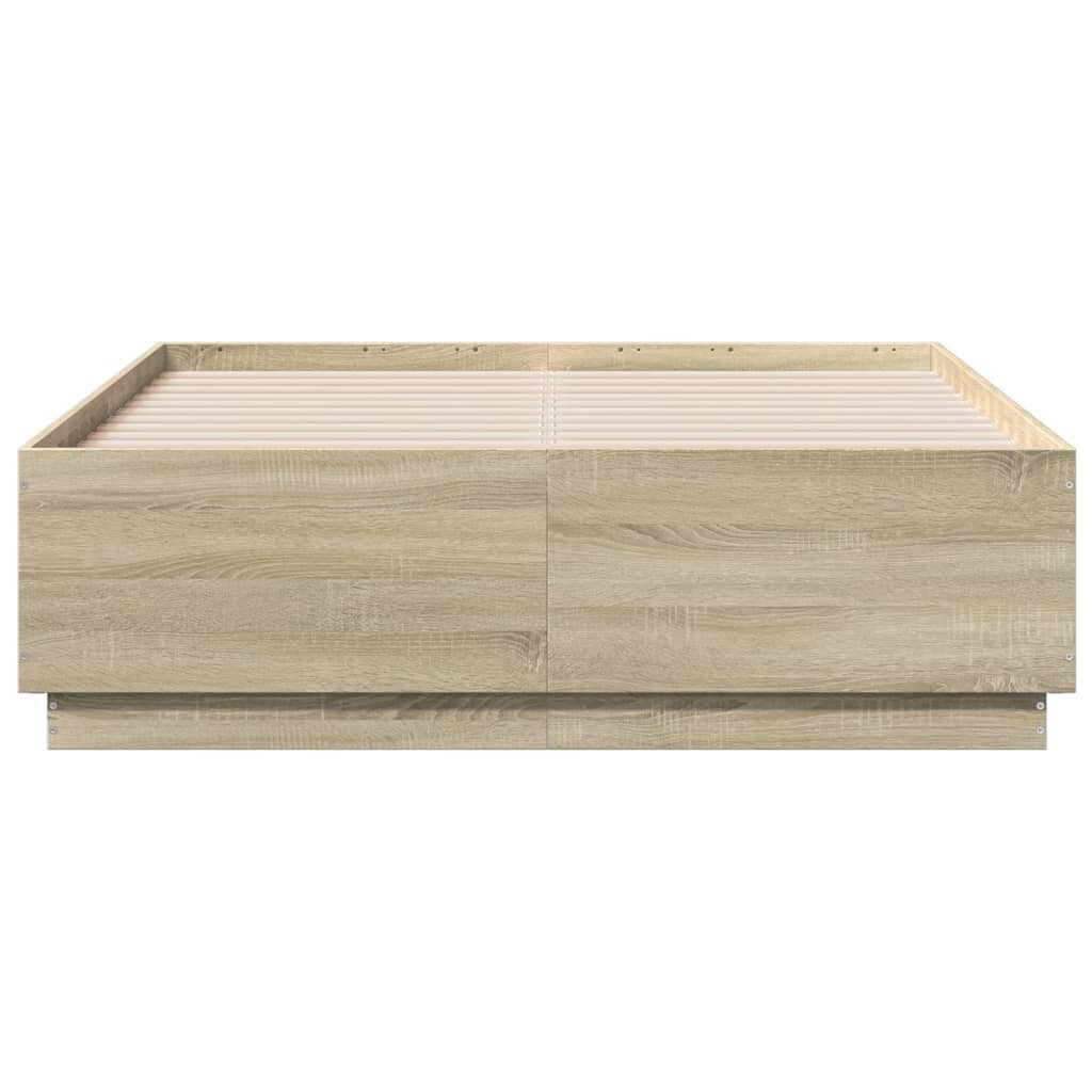 Okvir za krevet s LED svjetlima boja hrasta 135 x 190 cm drveni