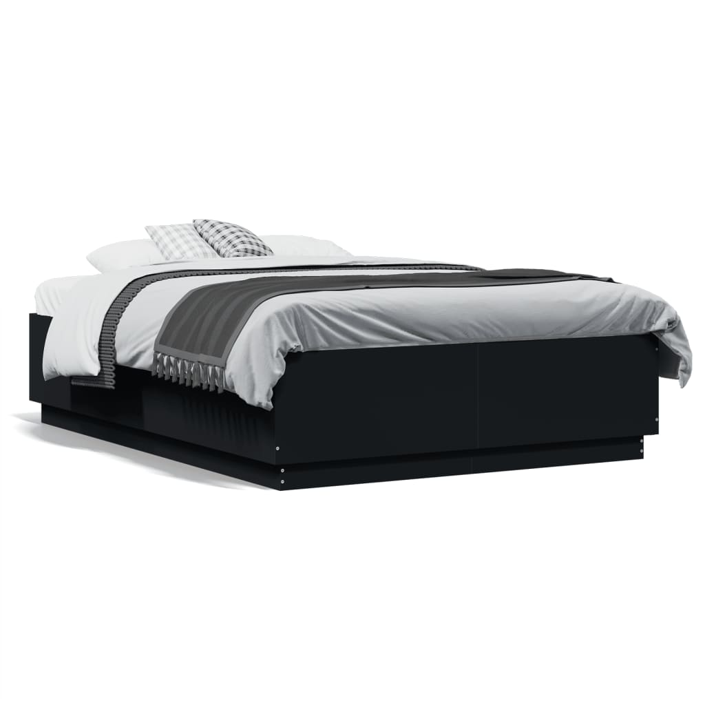 Okvir za krevet s LED svjetlima crni 120 x 190 cm drveni