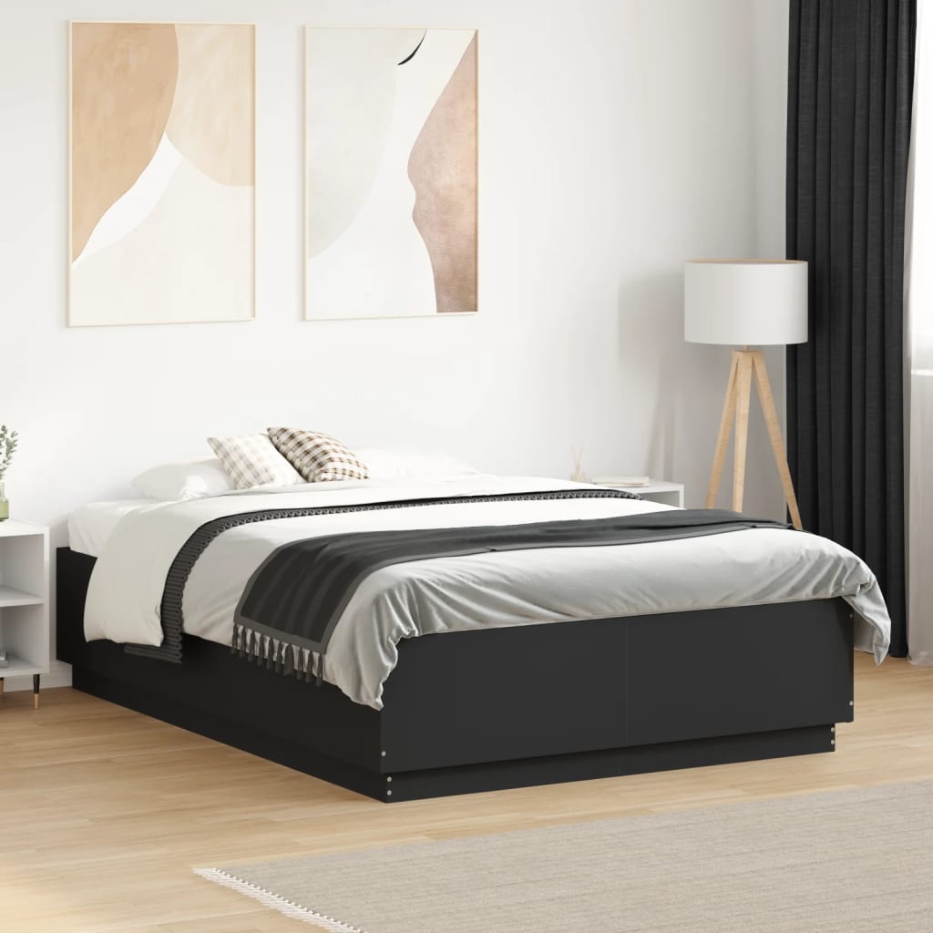 Okvir za krevet s LED svjetlima crni 120 x 190 cm drveni