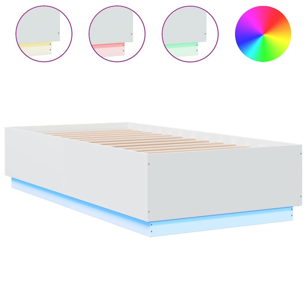 Okvir za krevet s LED svjetlima bijeli 90 x 190 cm drveni