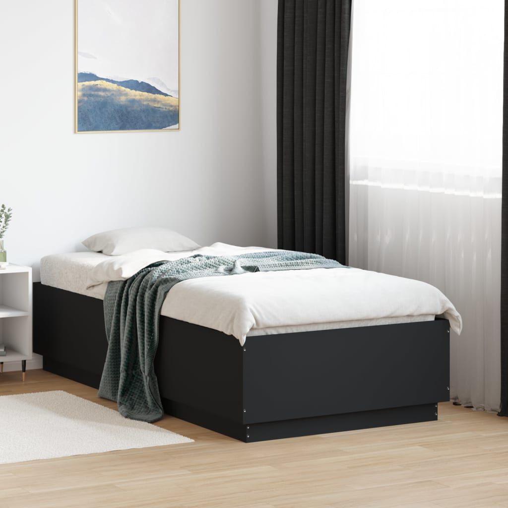 Okvir za krevet s LED svjetlima crni 90 x 190 cm drveni