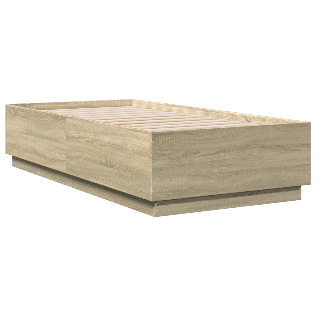Okvir za krevet s LED svjetlima boja hrasta 90 x 190 cm drveni