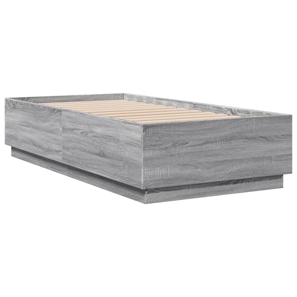 Okvir za krevet s LED svjetlima siva Sonoma 90 x 190 cm drveni