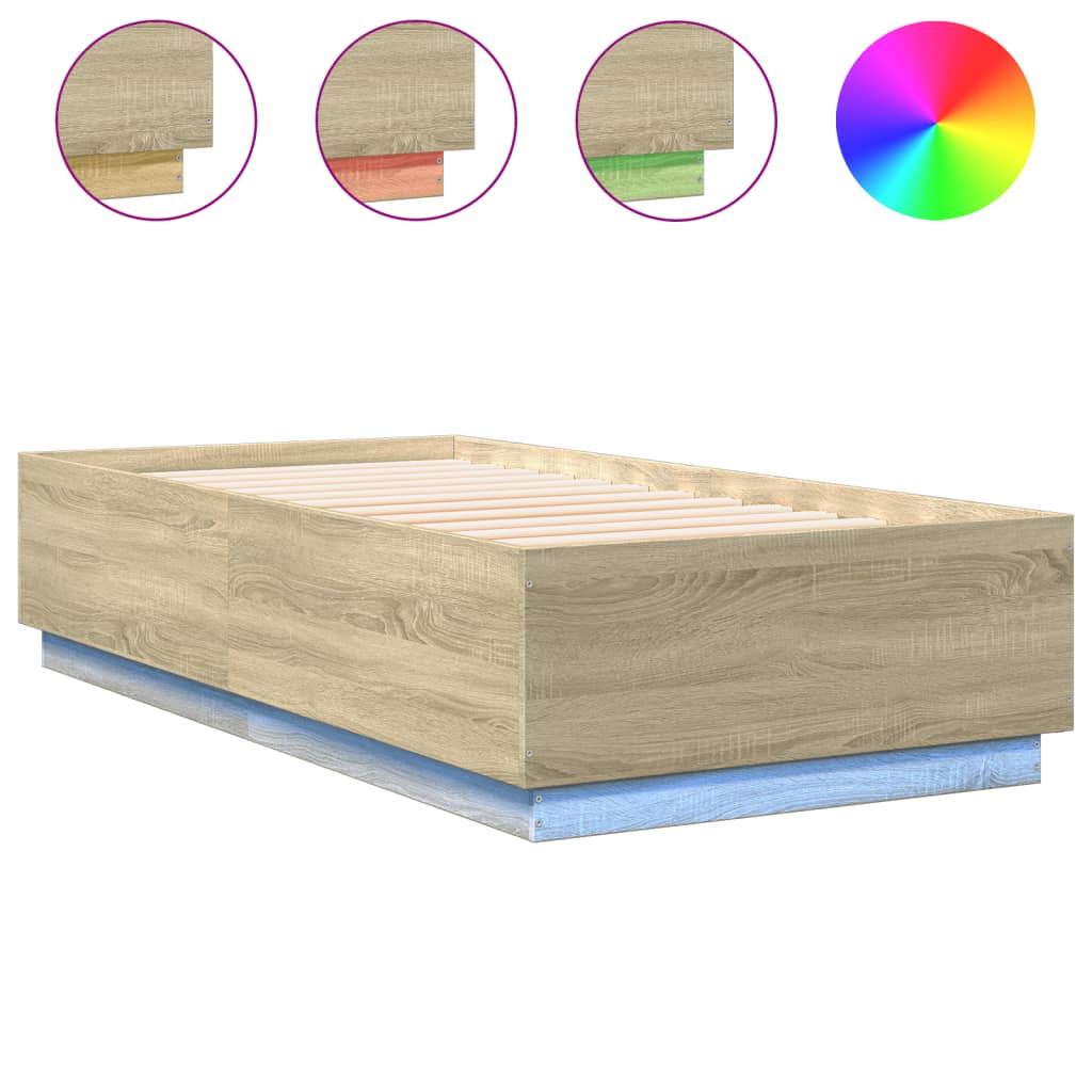Okvir za krevet s LED svjetlima 75x190 cm od konstruiranog drva