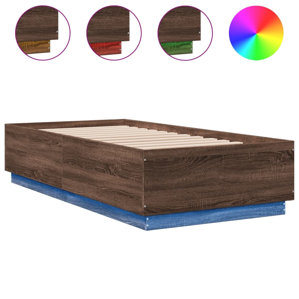 Okvir krevet s LED svjetlima 75x190 cm od konstruiranog drva