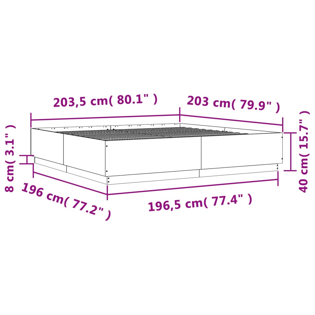 Okvir za krevet crni 200 x 200 cm konstruirano drvo