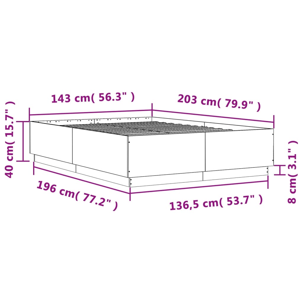 Okvir za krevet boja hrasta 140 x 200 cm konstruirano drvo
