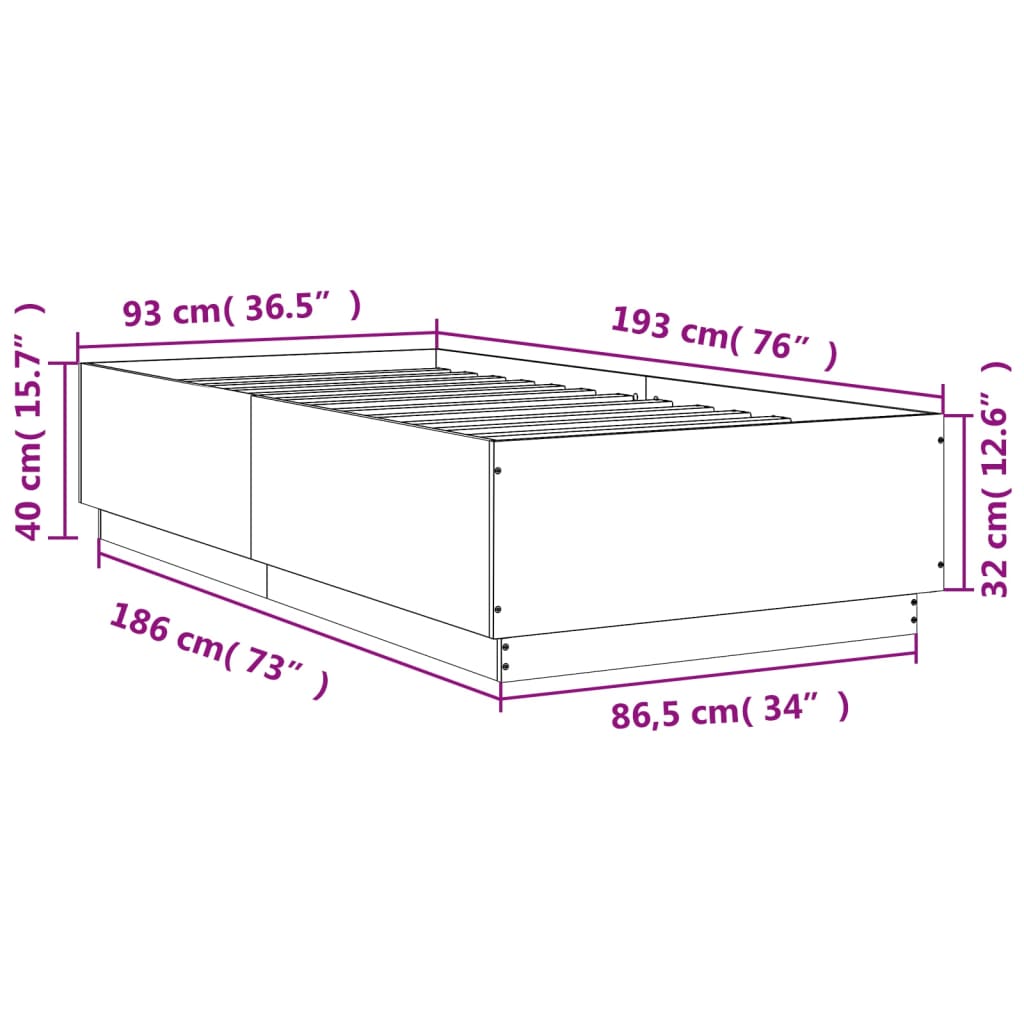 Okvir za krevet boja hrasta 90 x 190 cm od konstruiranog drva