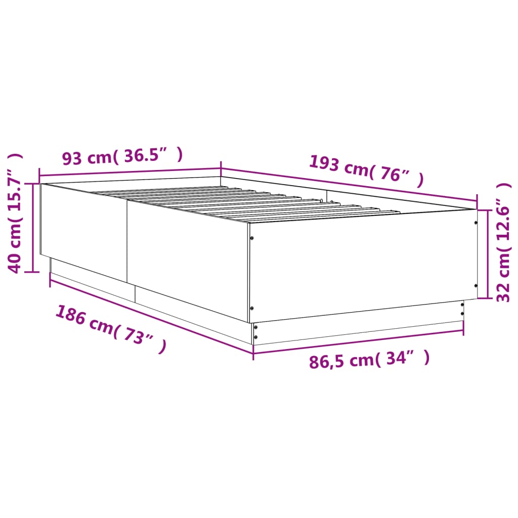 Okvir za krevet boja hrasta 90x190 cm konstruirano drvo