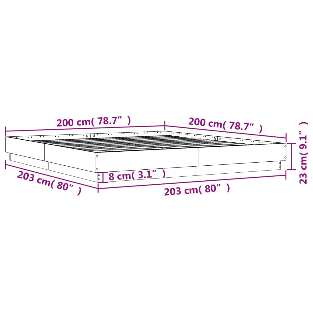 Okvir kreveta s LED svjetlima bijeli 200 x 200 cm