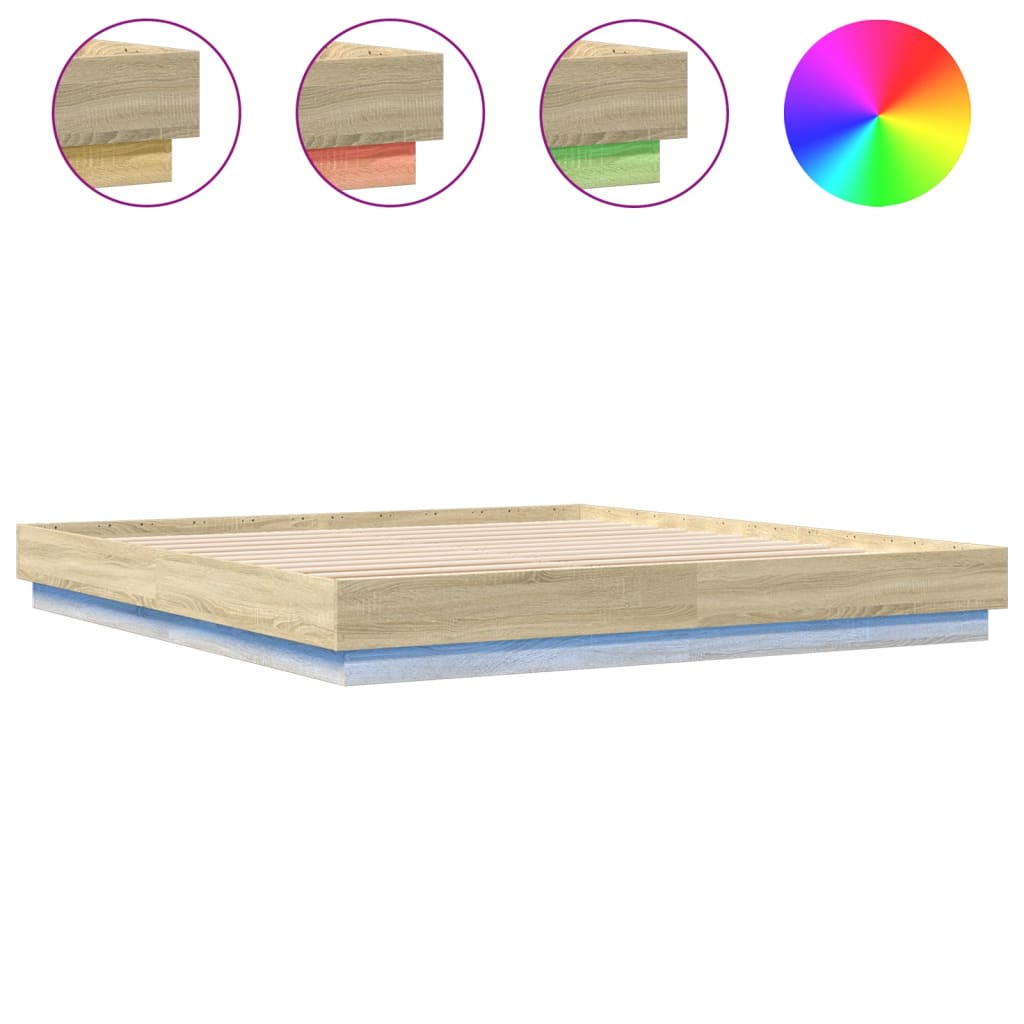 Okvir kreveta s LED svjetlima boja hrasta sonome 200 x 200 cm