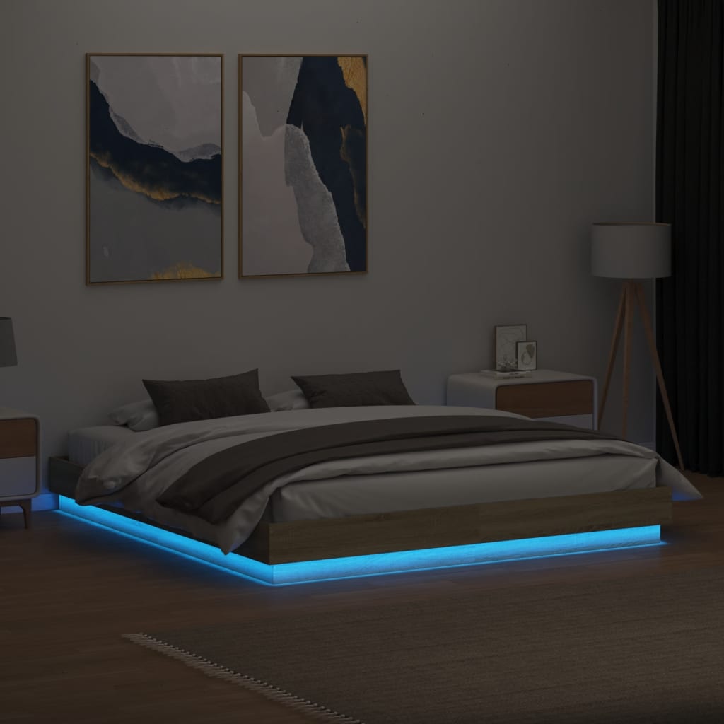 Okvir kreveta s LED svjetlima boja hrasta sonome 200 x 200 cm