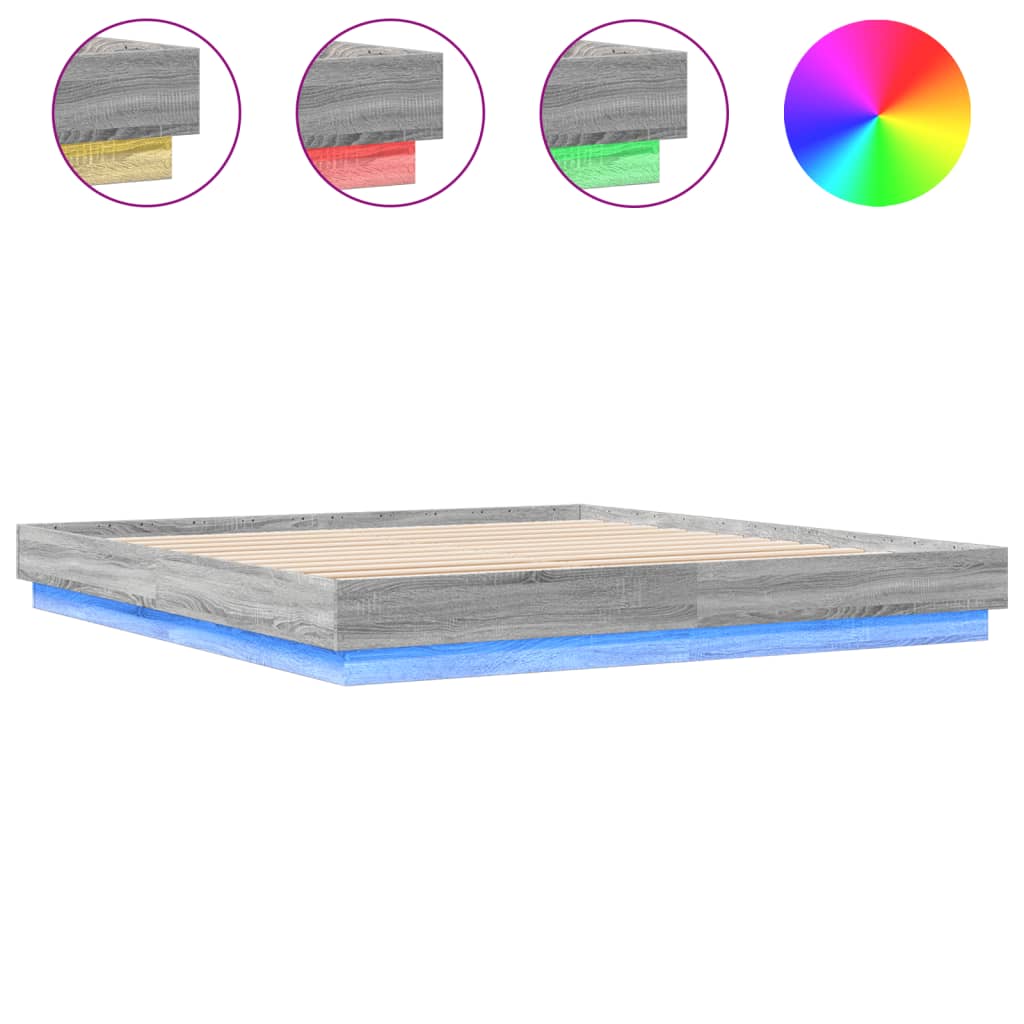 Okvir kreveta s LED svjetlima siva boja hrasta 200 x 200 cm