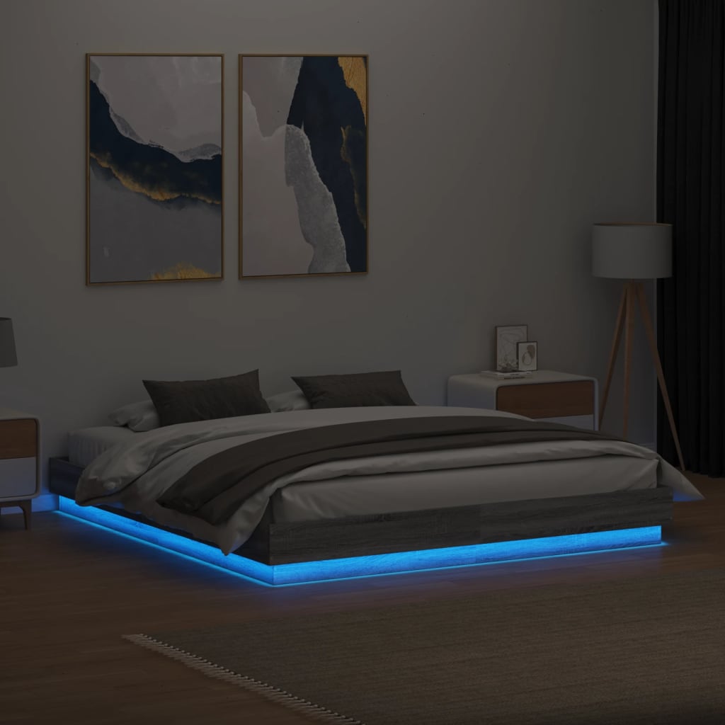 Okvir kreveta s LED svjetlima siva boja hrasta 200 x 200 cm