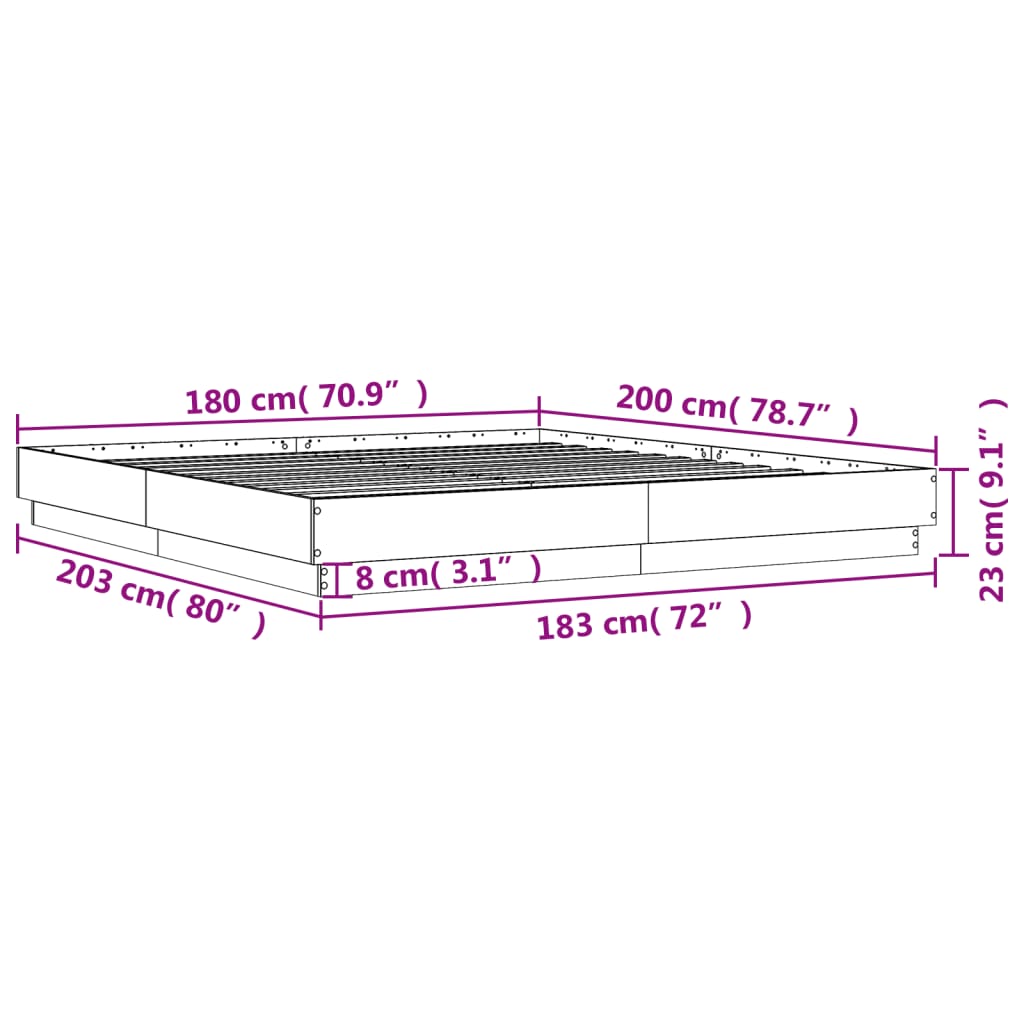 Okvir kreveta s LED svjetlima boja hrasta sonome 180 x 200 cm