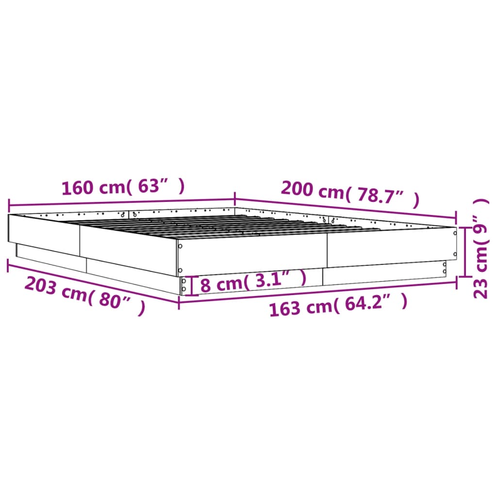 Okvir kreveta s LED svjetlima bijeli 160 x 200 cm