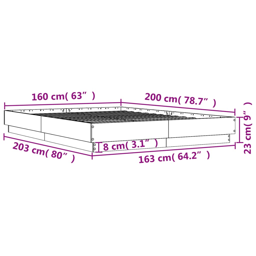 Okvir kreveta s LED svjetlima boja hrasta sonome 160 x 200 cm