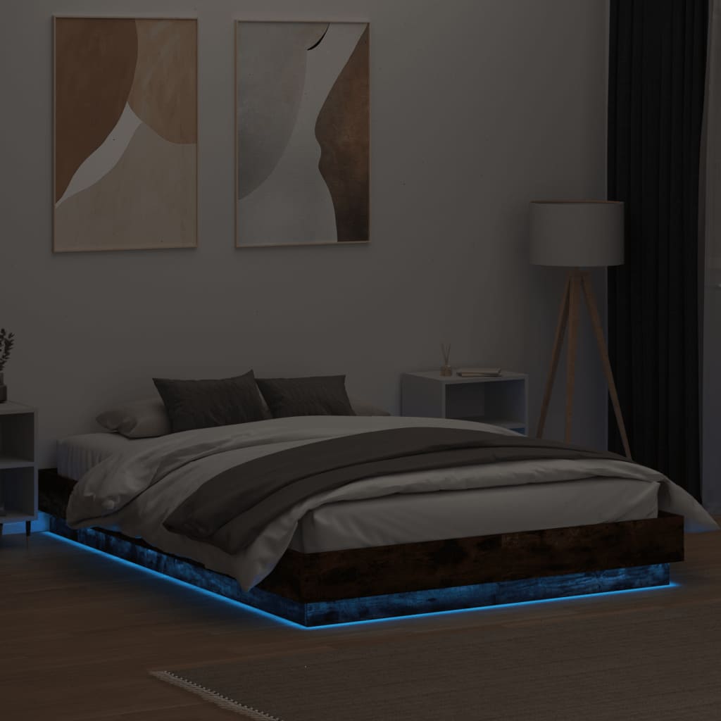 Okvir kreveta s LED svjetlima dimljena boja hrasta 150 x 200 cm